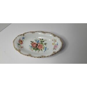 Vintage CICO Floral Gold Trim Bavaria Candy Trinket Dish Oval Made in Germany A2
